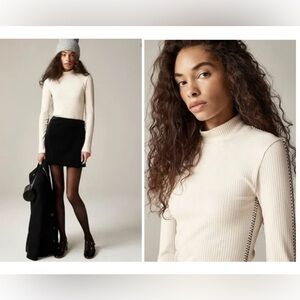 NWOT J. Crew Women's M Cream Cotton Premium Rib Whipstitch Turtleneck
